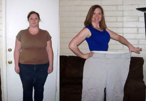 Kvinna före och efter att ha följt en drickande diet